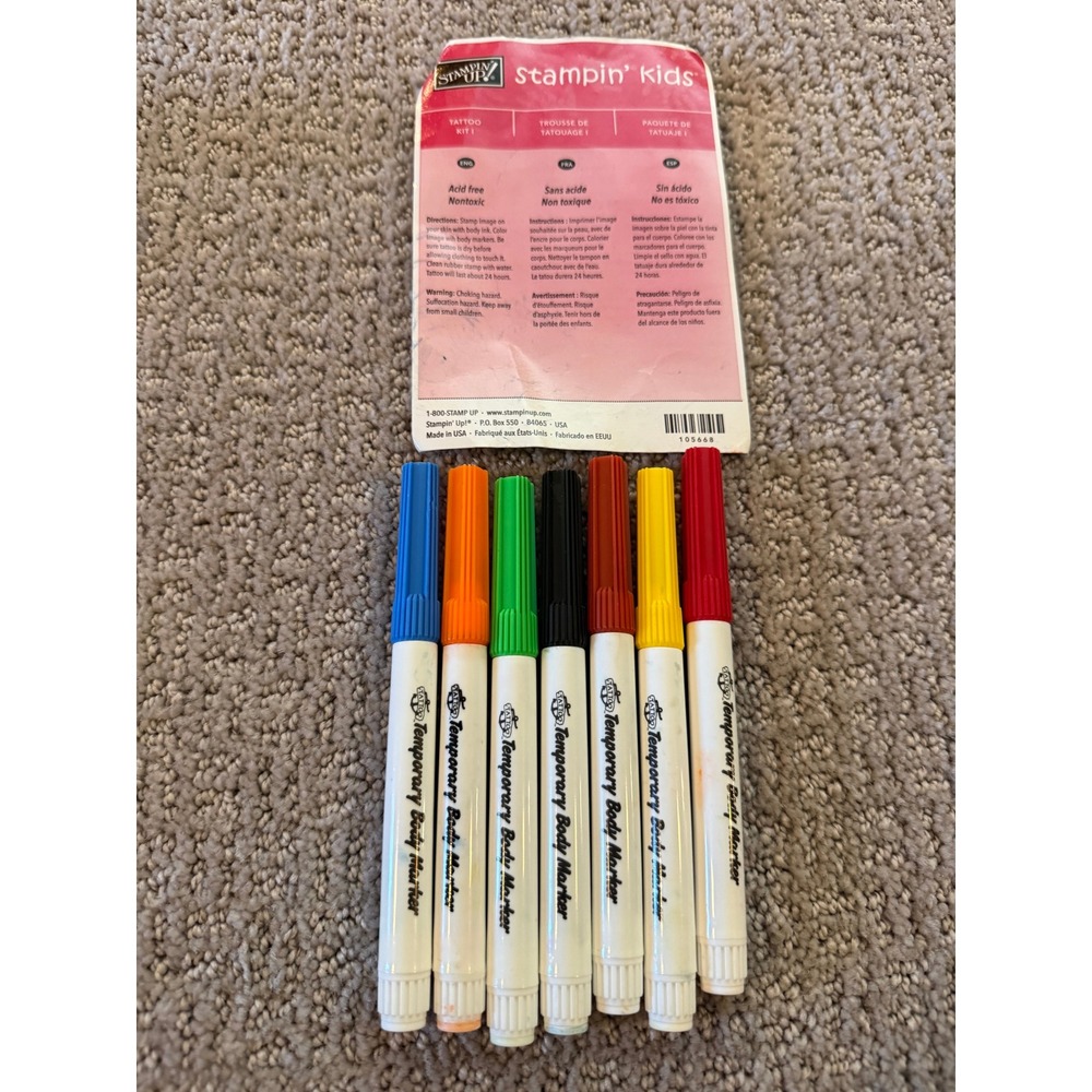 Stampin Up Kids Temporary Body Markers Tattoo Kit 1 & 2 12 Colors Plus Stencils